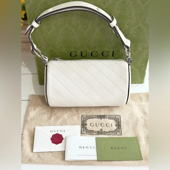 New Gucci Leather Blonde Small Cylinder Handbag / Barrel Bag - Picture 4 of 10